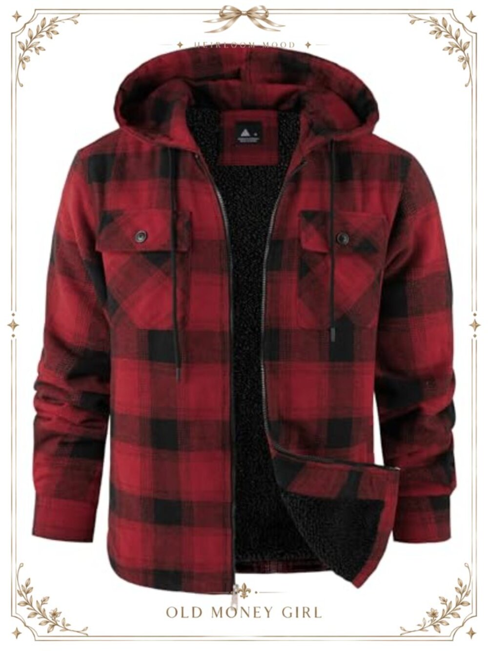 Fleece Lined Plaid Flannel Jacket Zip Hood Winter Coat